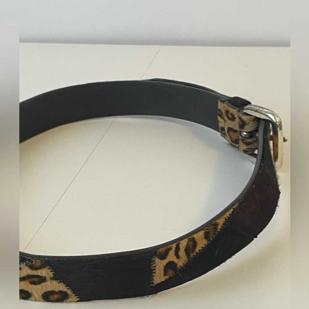 Nine West Patchwork Ponyskin Animal Print Leather Belt Silver Buckle Large